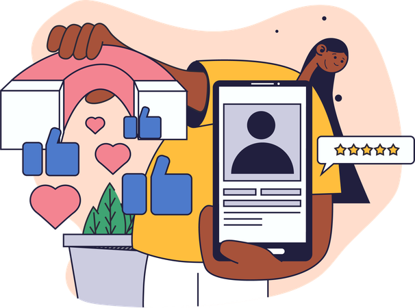 Woman uploads photo on social media  Illustration