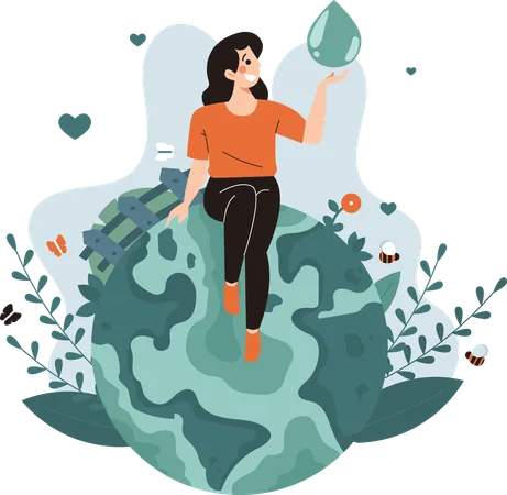 Woman urges everyone to save water  Illustration