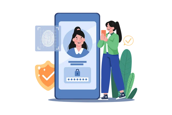 Woman Use Biometric Security  Illustration