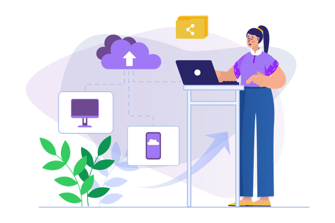 Woman use cloud technology  Illustration