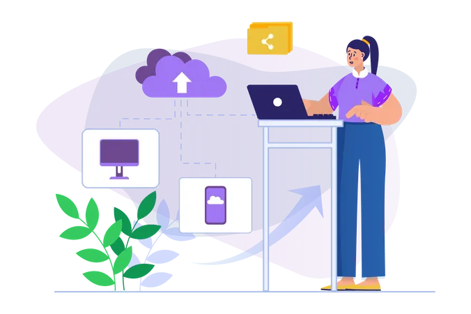 Woman use cloud technology  Illustration