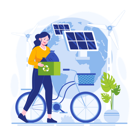 Woman use eco-friendly energy to save earth  Illustration