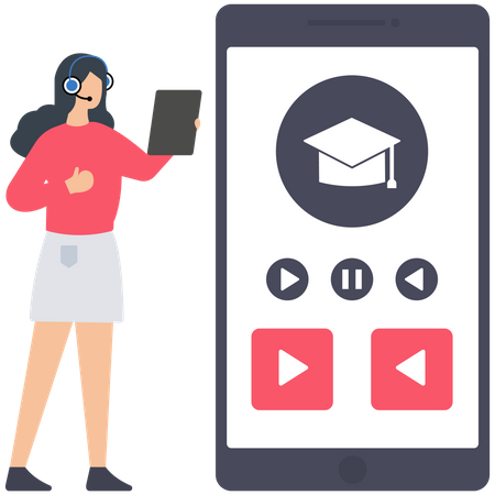 Woman use Education App  Illustration