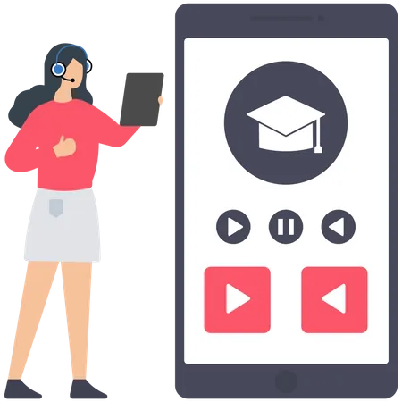 Woman use Education App  Illustration