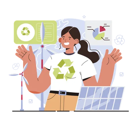 Woman use green energy in her home  Illustration