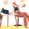 illustration girl use laptop