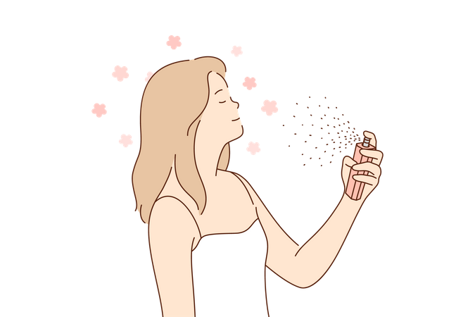 Woman use makeup setting spray on face  Illustration