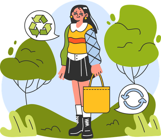 Woman use recycle bag  일러스트레이션
