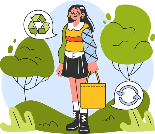 Woman use recycle bag  일러스트레이션
