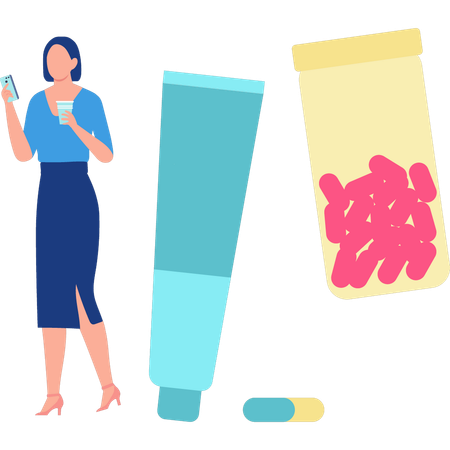 Woman use supplement pill  イラスト