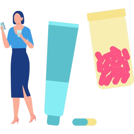 Woman use supplement pill  Illustration