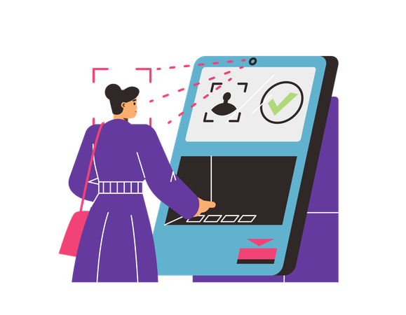 Woman uses biometric and face scanner  Illustration