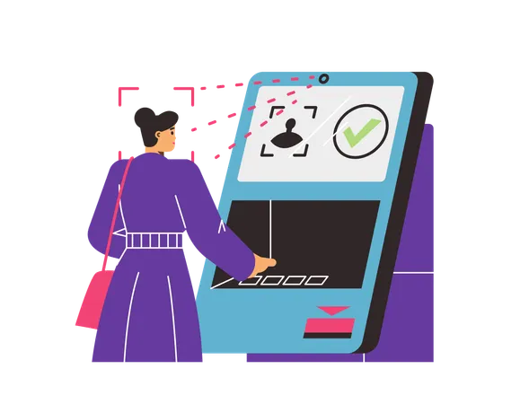Woman uses biometric and face scanner  Illustration
