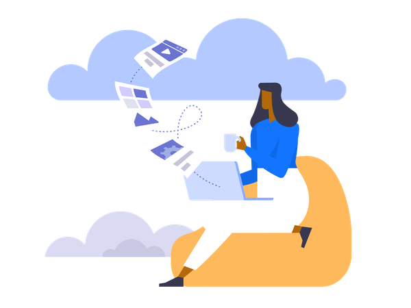 Woman uses cloud backup technology  Illustration