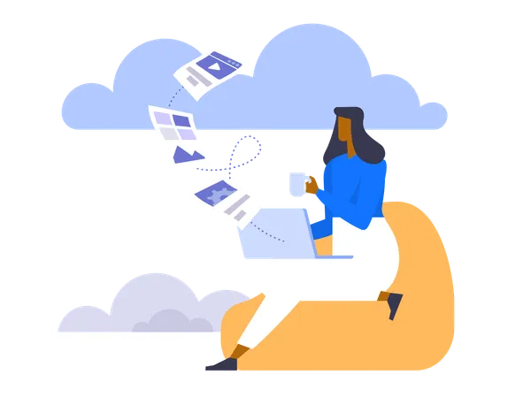 Woman uses cloud backup technology  Illustration