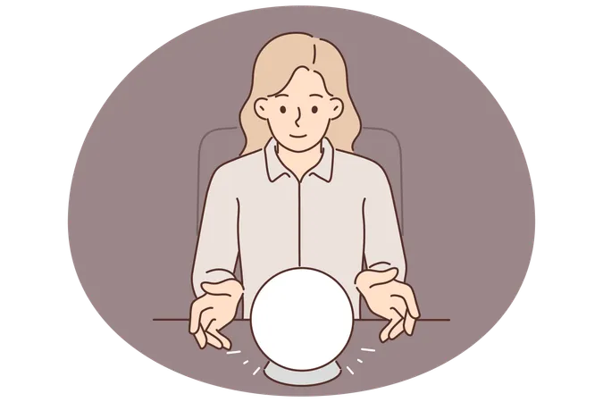 Woman uses crystal ball to predict future during seance and provide psychic services  Illustration