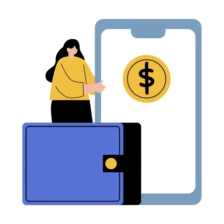 Woman uses digital wallet for online purchases  Illustration