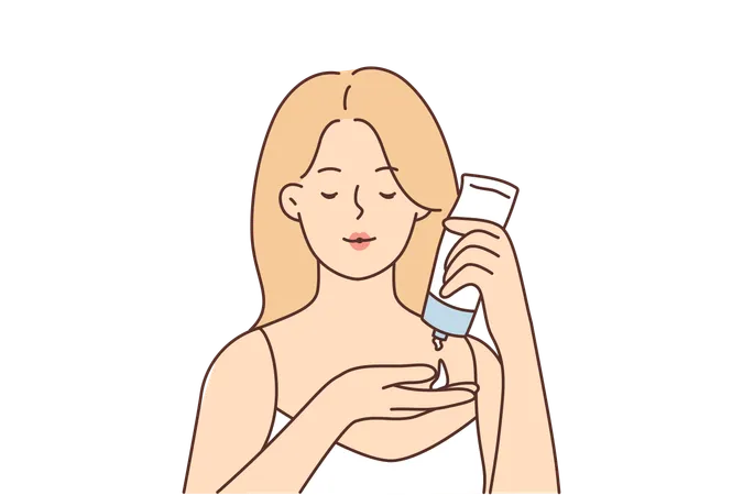 Woman uses facial moisturizer cream  Illustration