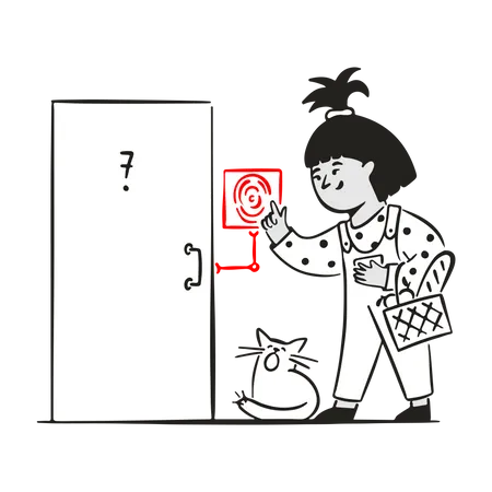 Woman uses fingerprint to enter  イラスト