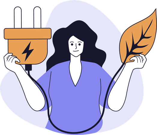 Woman uses green energy  Illustration