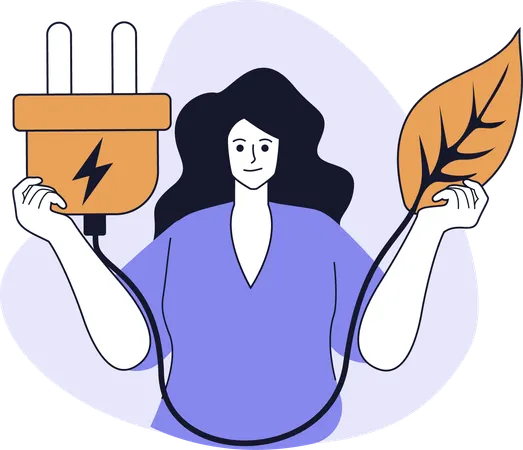 Woman uses green energy  Illustration