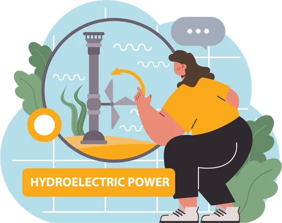 Woman uses hydro power  Illustration