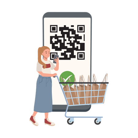 Woman uses mobile phone for internet banking  イラスト