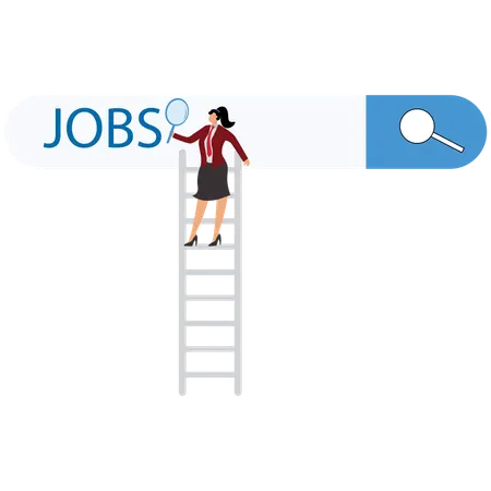 Woman uses telescope to search for jobs online  Illustration