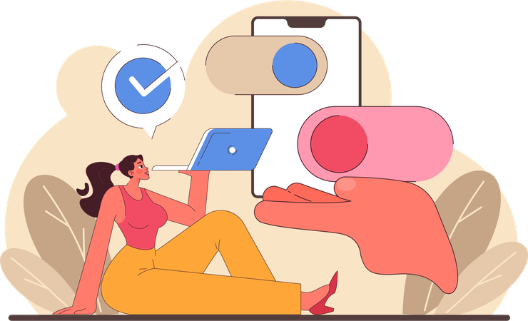 Woman uses toggle button for communication  イラスト