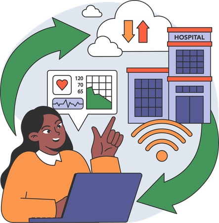 Woman uses wifi network of hospital  イラスト