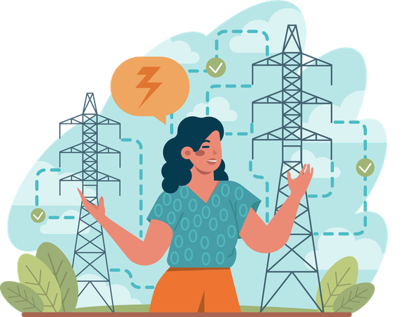 Woman uses wireless signal  Illustration