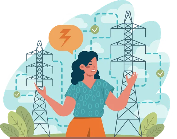 Woman uses wireless signal  Illustration