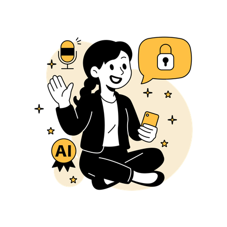 Woman Using a Smart AI Assistant Device  Illustration