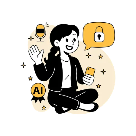 Woman Using a Smart AI Assistant Device  Illustration