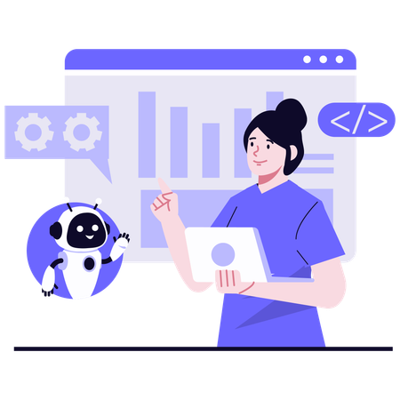 Woman using AI Data Visualization  Illustration