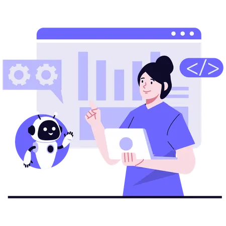 Woman using AI Data Visualization  Illustration