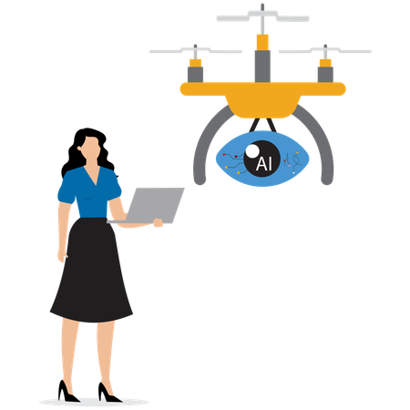 Woman using AI Drone Swarm  Illustration