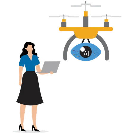 Woman using AI Drone Swarm  Illustration