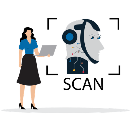 Woman using AI Face Recognition  Illustration
