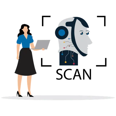 Woman using AI Face Recognition  Illustration