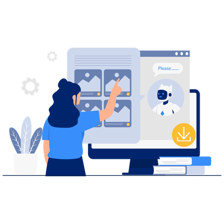 Woman using ai Image Generation Selection  Illustration