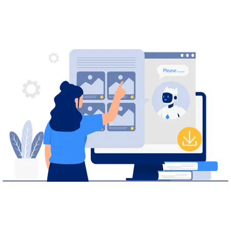 Woman using ai Image Generation Selection  Illustration