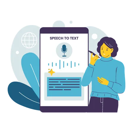 Woman Using AI Speech to Text Feature on Mobile Application  Illustration