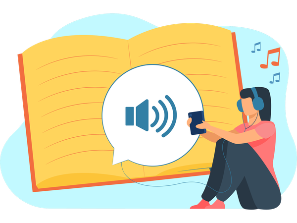 Woman using audio learning  Illustration