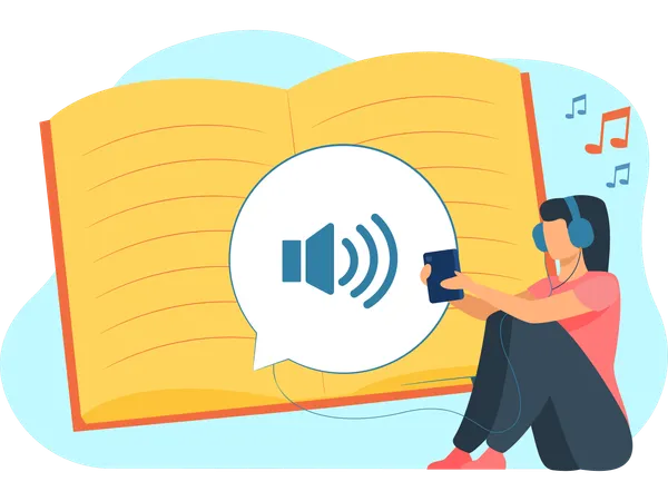 Woman using audio learning  Illustration