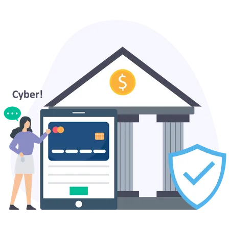 Woman Using Bank security  Illustration