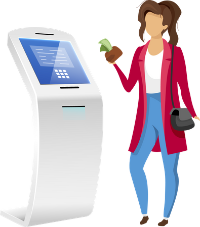 Woman using bank terminal  Illustration