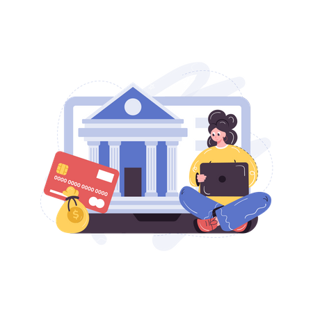 Woman using banking services Illustration