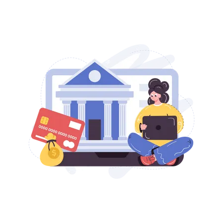 Woman using banking services  Illustration