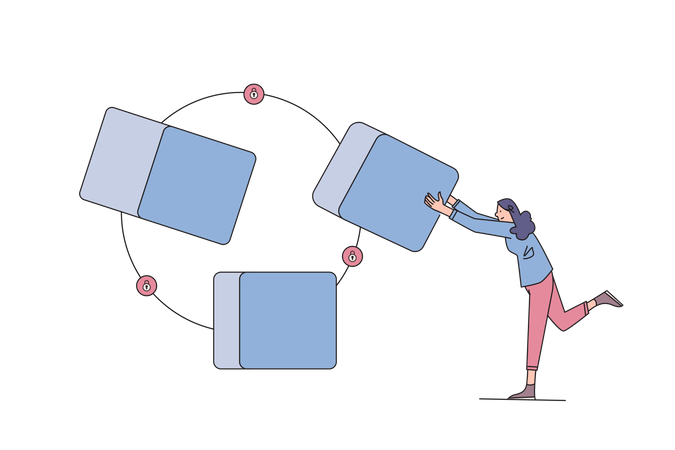 Woman using blockchain technology Illustration